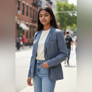 Talbots Lightweight Blue Chambray Business Casual Blazer, ladies’ size M